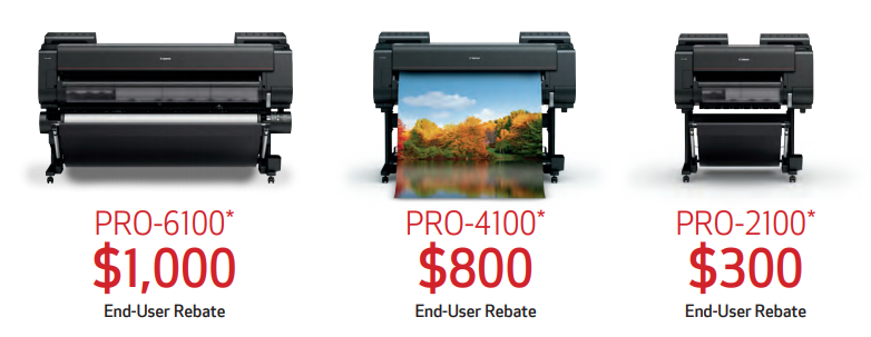 Rebate offer extends throughout 2020! Rebate pricing on select Canaon imagePROGRAF Large Format Printers